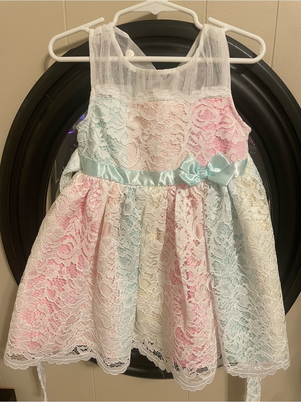 Jona Michelle Pastel Lace Dress with Satin Mint Bow